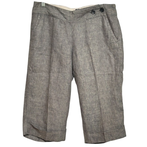 Banana Republic Pants - Banana Republic Bermuda Shorts Womens Gray 100% Linen Cuffed Knee Preppy Chic 10